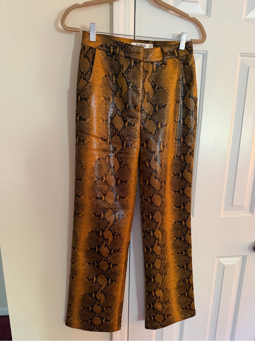 Snake-Print Straight Leg Pants in Burnt Orange